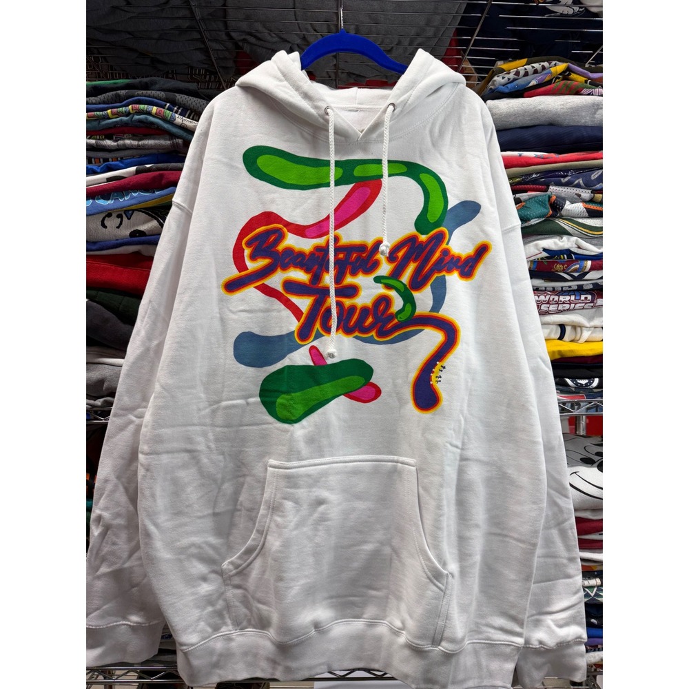 Rod Wave Beautiful Mind Tour Hoodie Mens 2XL White Graphic Concert Sweatshirt